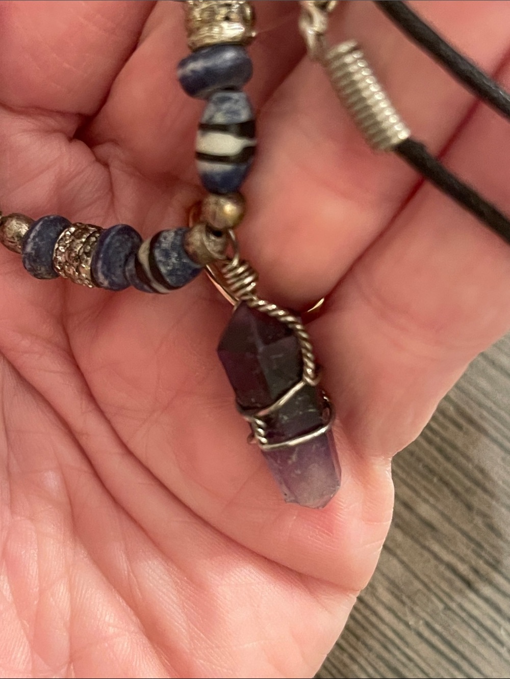 Vintage 1990’s Style Wire Wrapped Amethyst Crystal Black Cord Necklace - Picture 12 of 15